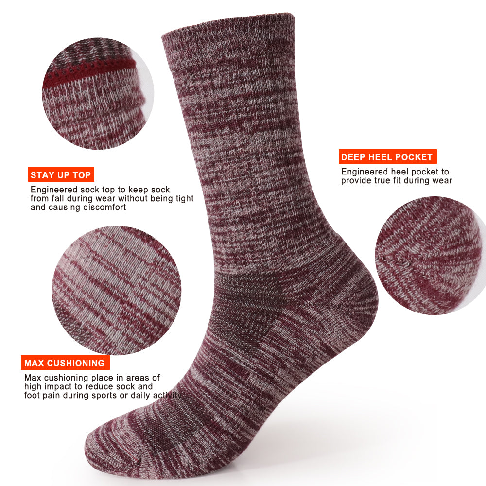 Lot de 4 paires de chaussettes de randonnée bordeaux pour femme