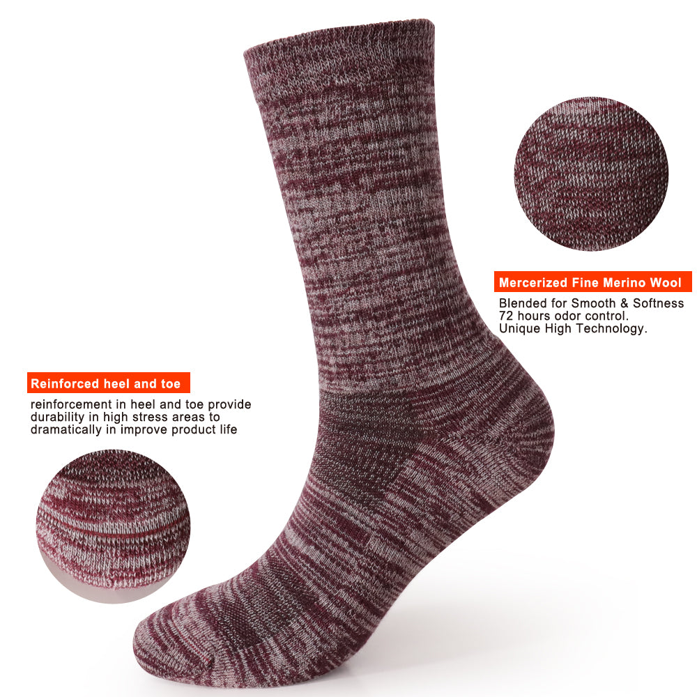 Lot de 4 paires de chaussettes de randonnée bordeaux pour femme