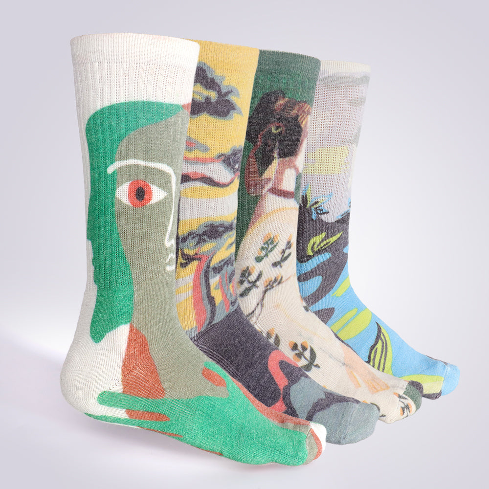 Lot de 4 paires de chaussettes à motifs amusants pour femme Touch Wear Everyday