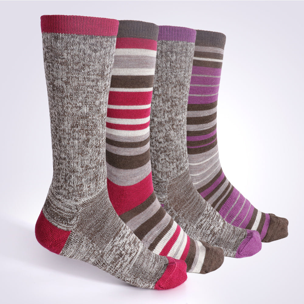 Lot de 4 paires de chaussettes mi-mollet Touch Wear Everyday à rayures rouges et roses pour femme