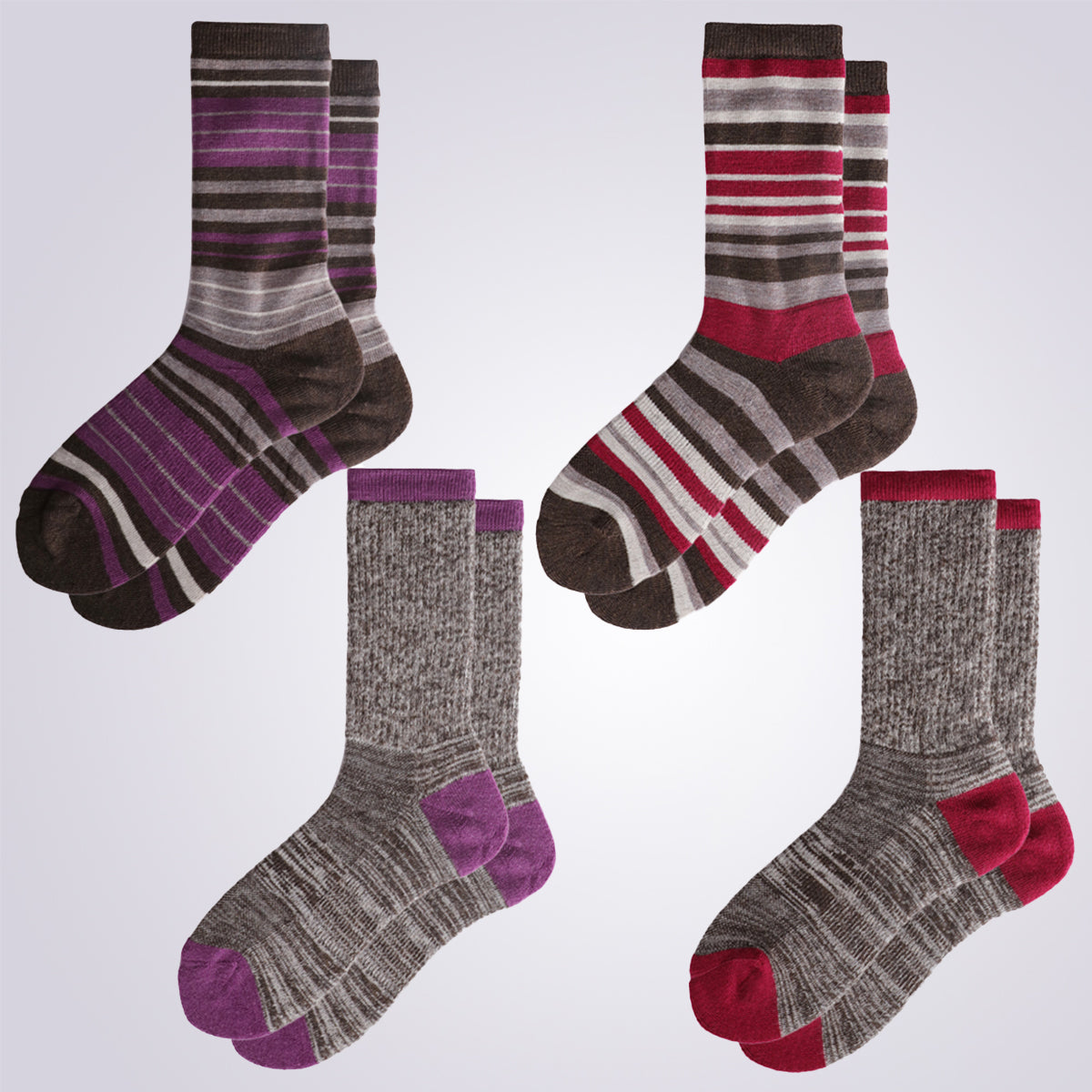 Lot de 4 paires de chaussettes mi-mollet Touch Wear Everyday à rayures rouges et roses pour femme