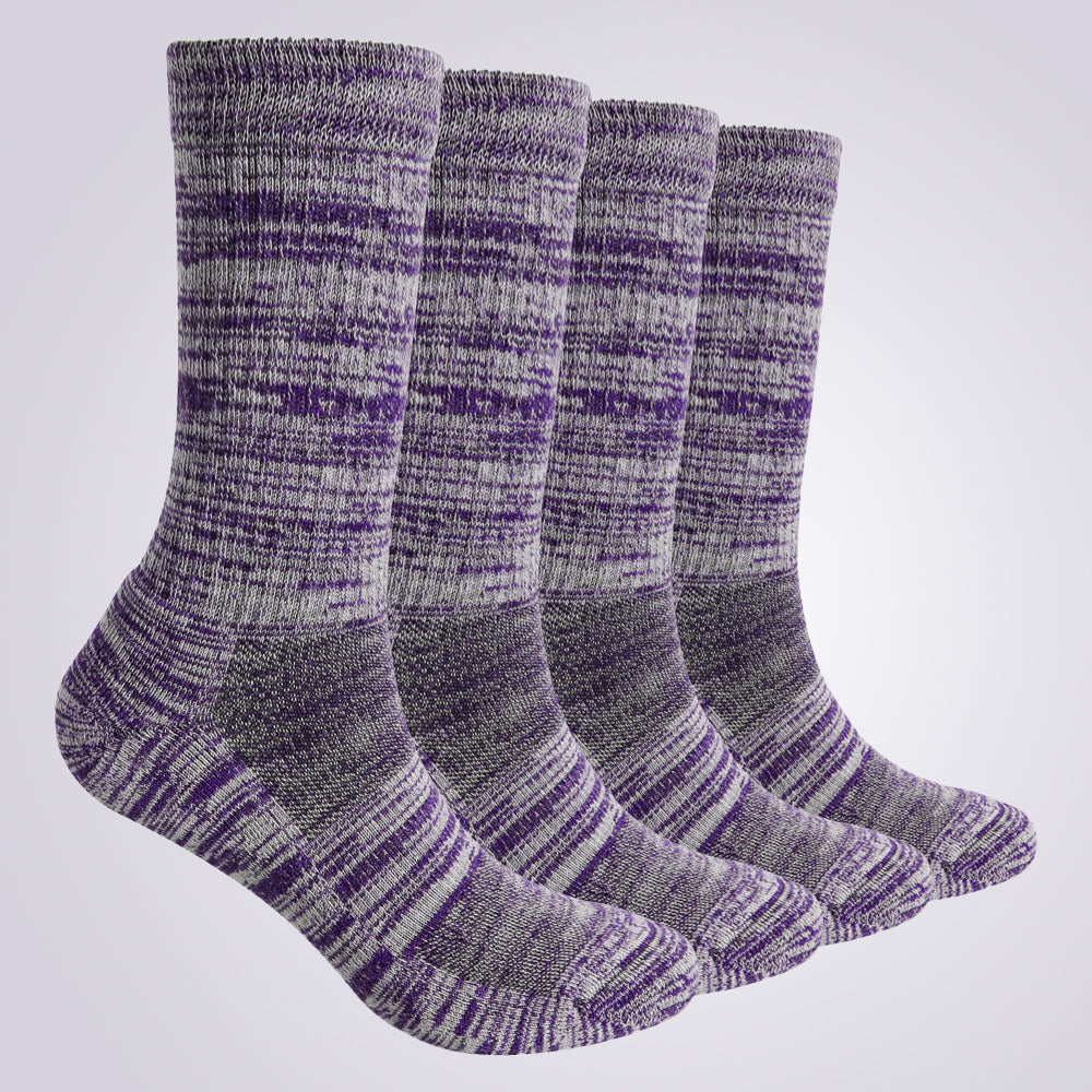 Lot de 4 paires de chaussettes de randonnée mi-mollet à rayures grises pour femme