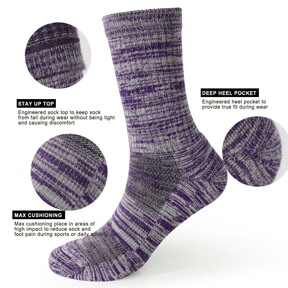 Lot de 4 paires de chaussettes de randonnée mi-mollet à rayures grises pour femme