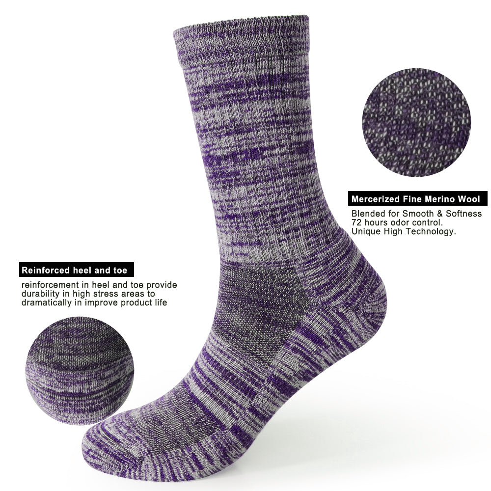 Lot de 4 paires de chaussettes de randonnée mi-mollet à rayures grises pour femme