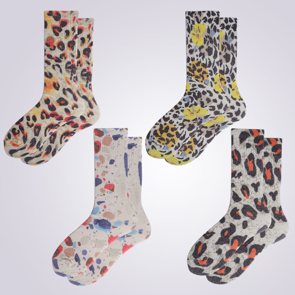 Lot de 4 paires de chaussettes mi-mollet à pois léopard Touch Wear Everyday pour femme