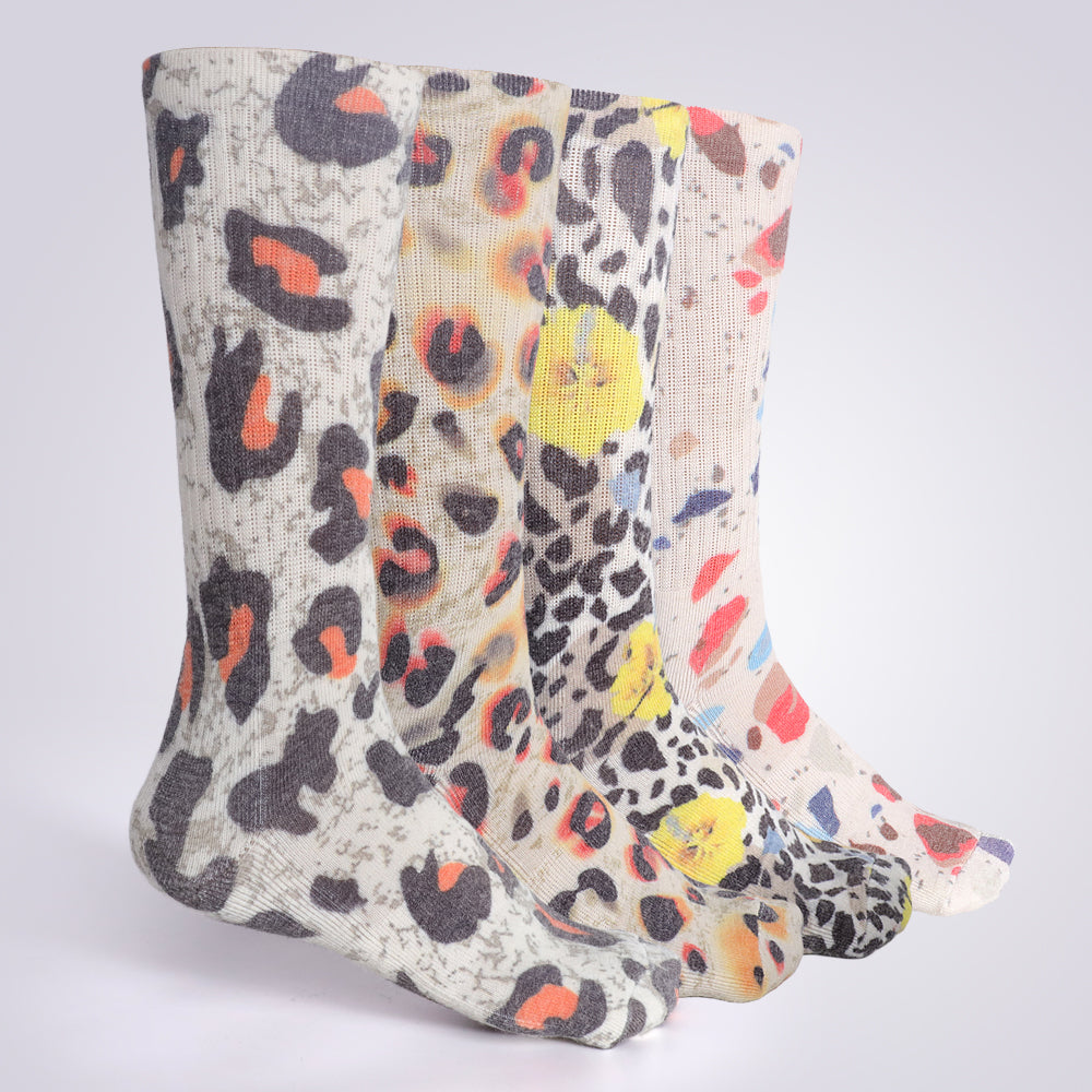 Lot de 4 paires de chaussettes mi-mollet à pois léopard Touch Wear Everyday pour femme