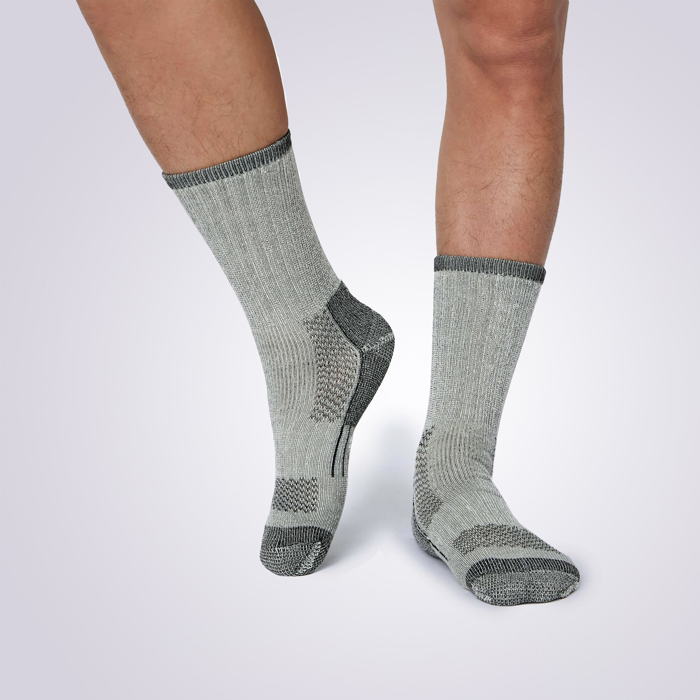 Model Wearing Men’s Merino Wool Compression Socks for Comfort and Support