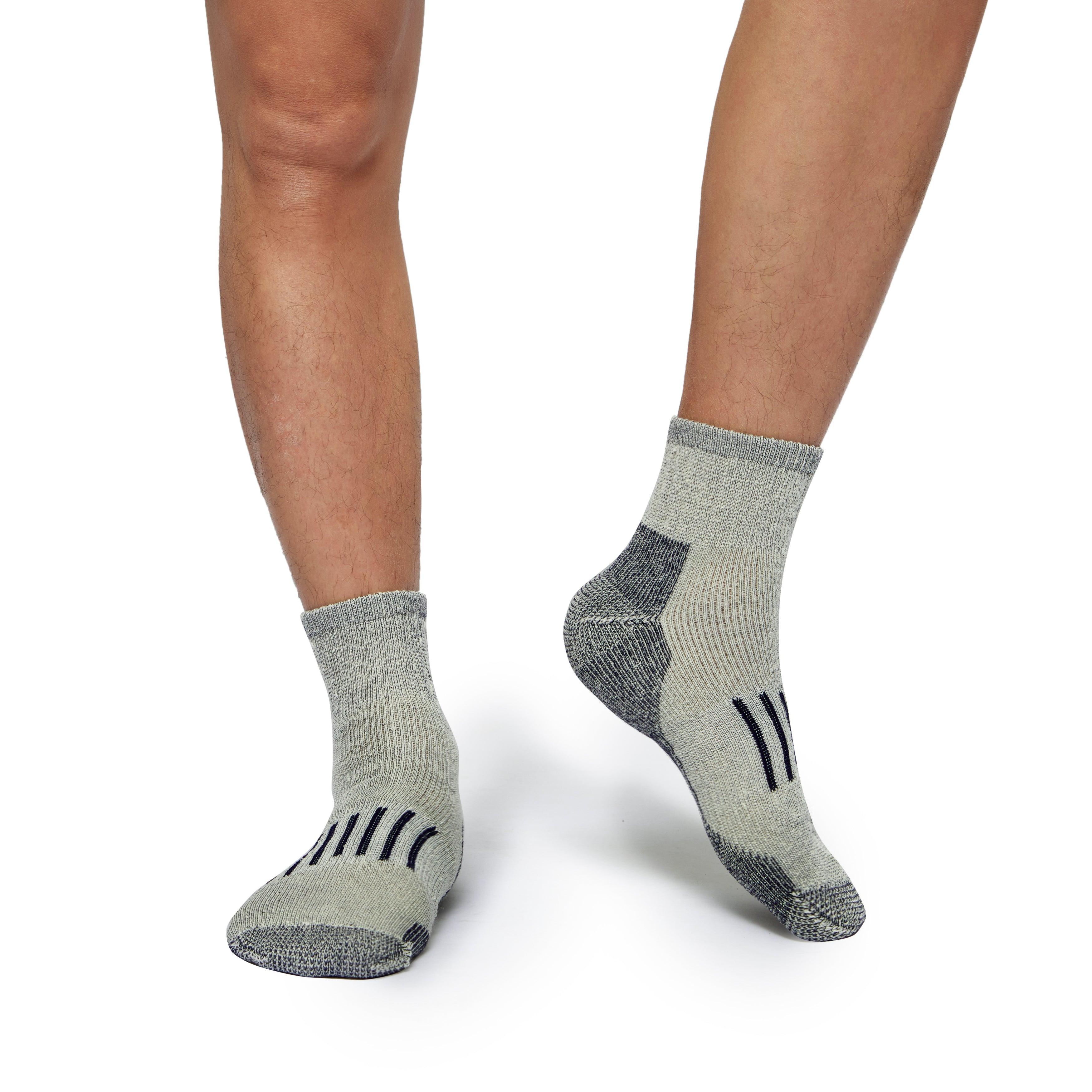 Model Wearing Men’s Merino Wool Compression Ankle Socks for Comfort and Support
