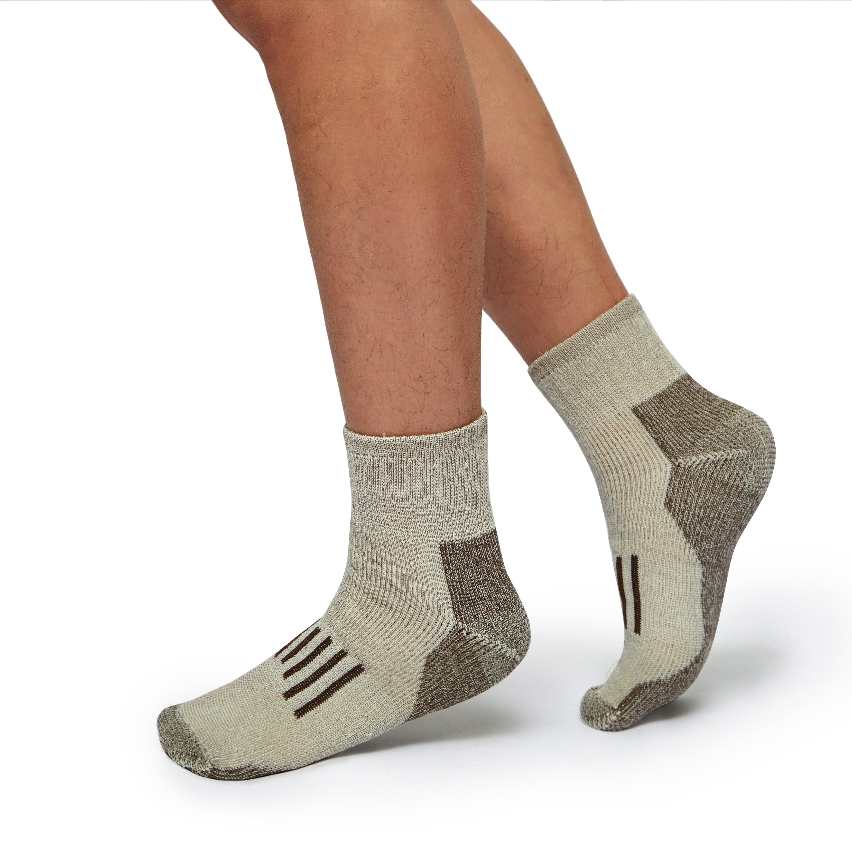 Model Wearing Men’s Merino Wool Ankle Coffee Socks for Comfort and Support