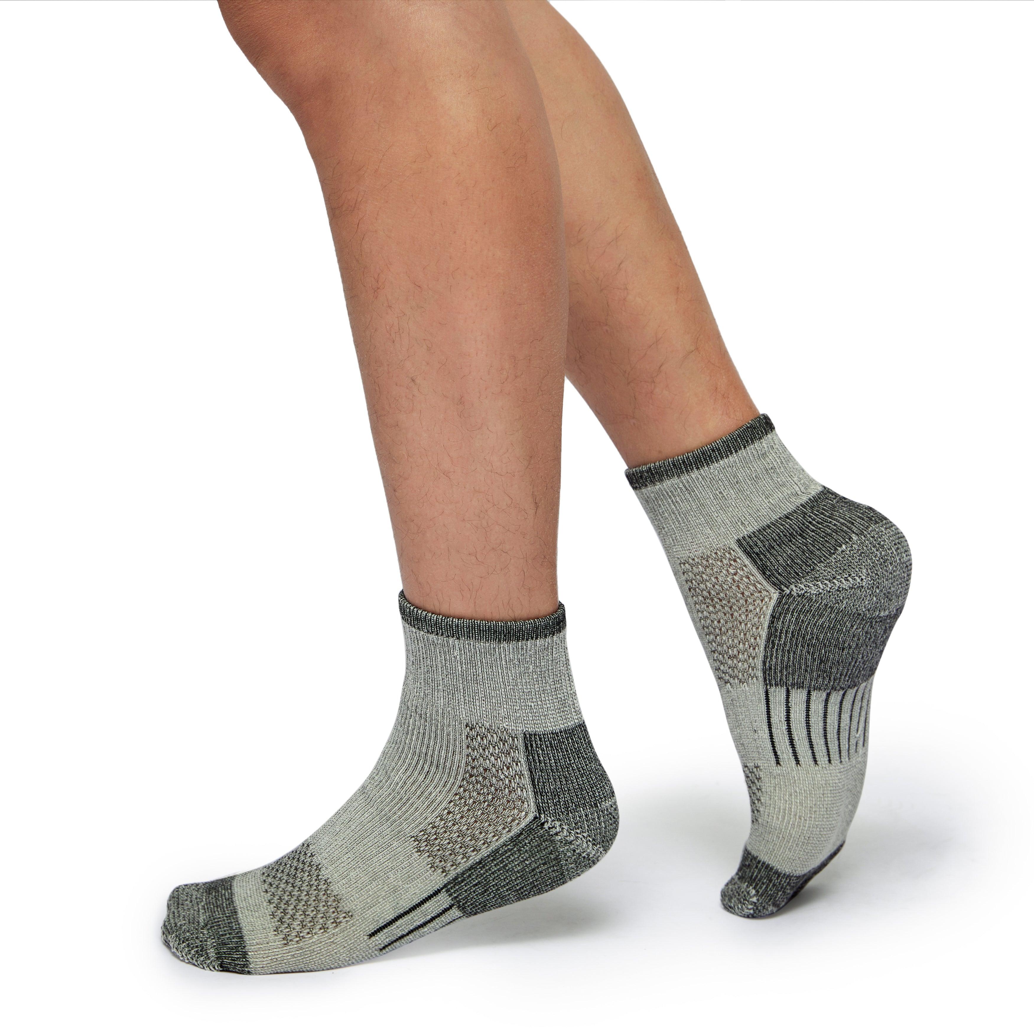 Model Wearing Men’s Merino Wool navy Compression Socks for Comfort and Support