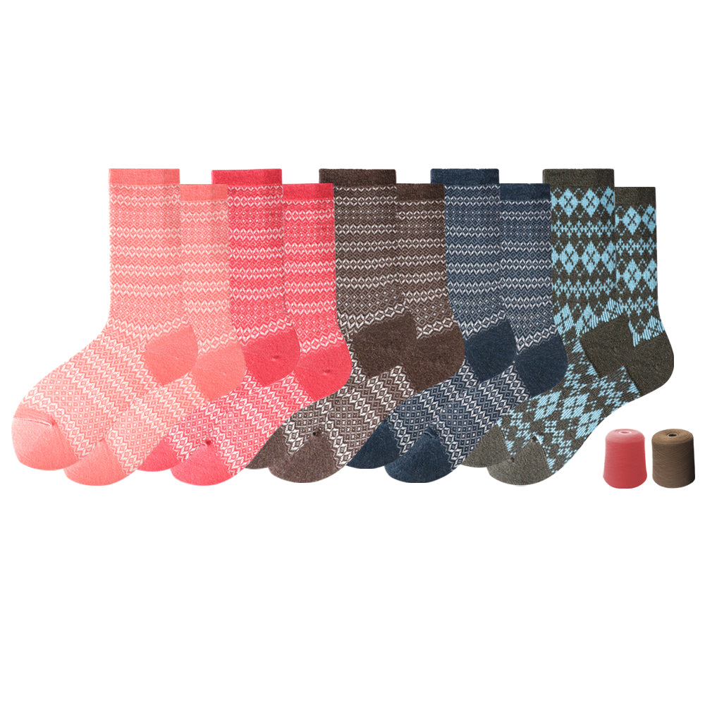 Touch Wear Everyday Pink Stripe Lounge Crew Wool Socks 5-Packs