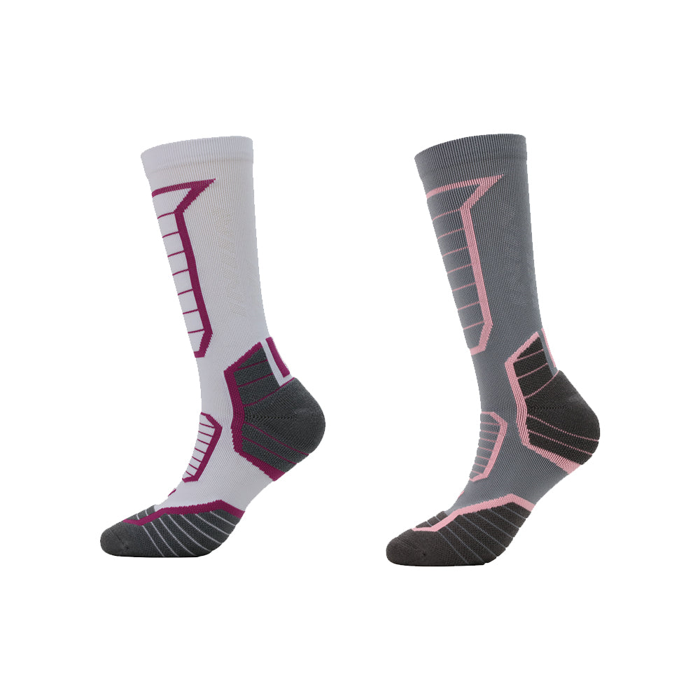 Lot de 2 paires de chaussettes de ski de fond blanches et grises pour femme