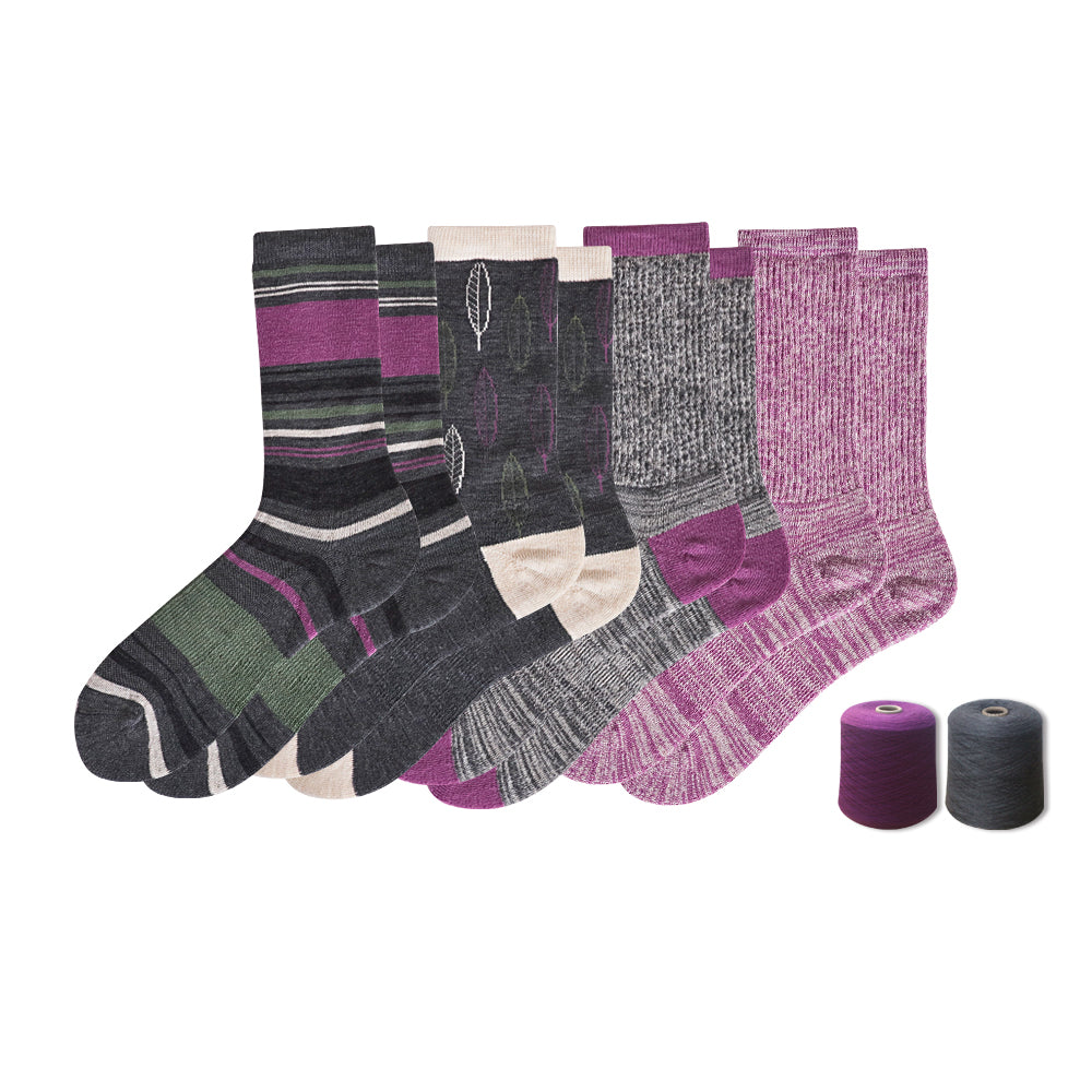 Lot de 4 paires de chaussettes classiques violettes en laine mérinos pour femmes